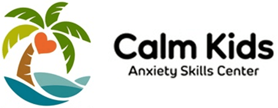 A green background with the words calmness anxiety skills written in black.