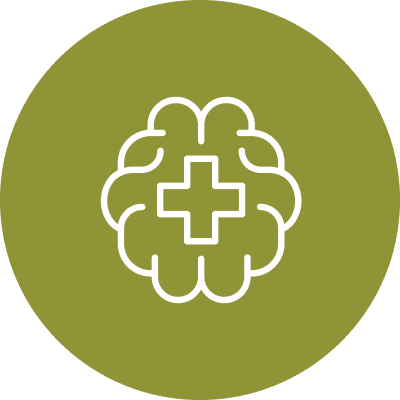 A green circle with an image of a cross in the middle.
