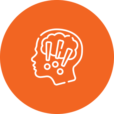 A white outline of a head with an orange background